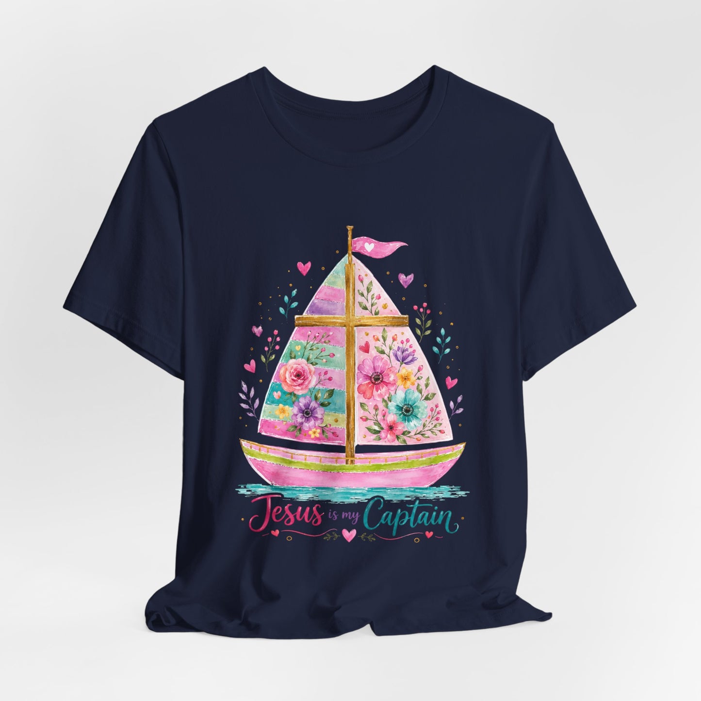Jesus Is My Captain Floral Sailboat T-Shirt