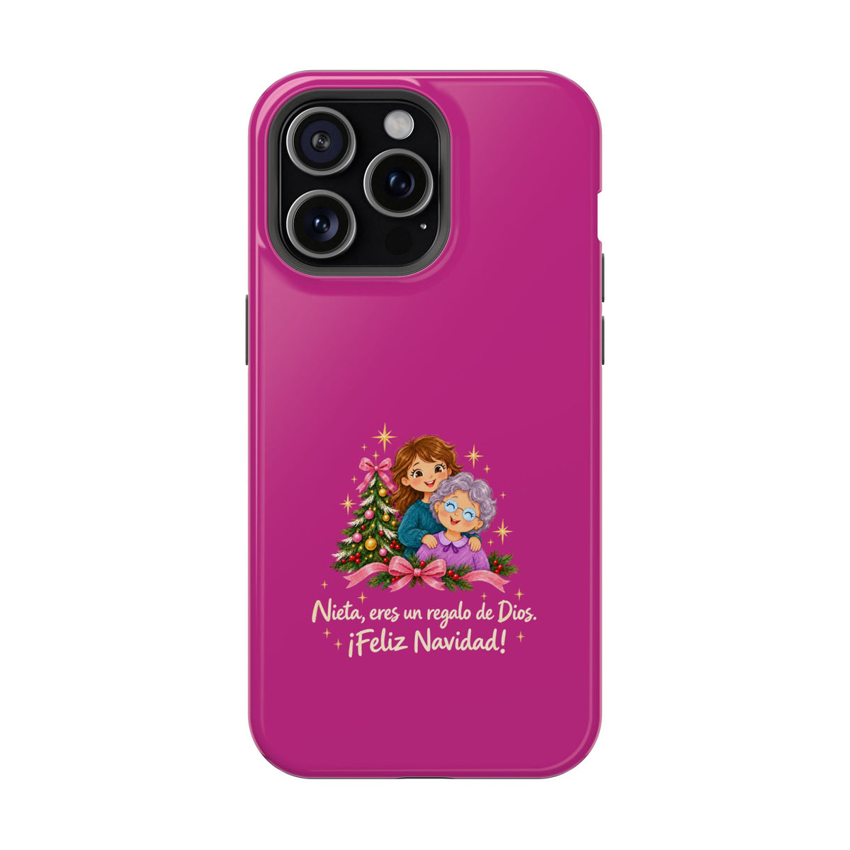 Magenta Christmas Grandma Phone Case — "Abuela, eres un regalo de Dios. ¡Feliz Navidad!" Magnetic Impact-Resistant