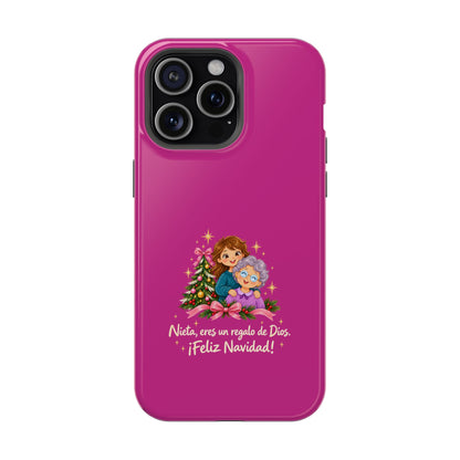 Magenta Christmas Grandma Phone Case — "Abuela, eres un regalo de Dios. ¡Feliz Navidad!" Magnetic Impact-Resistant