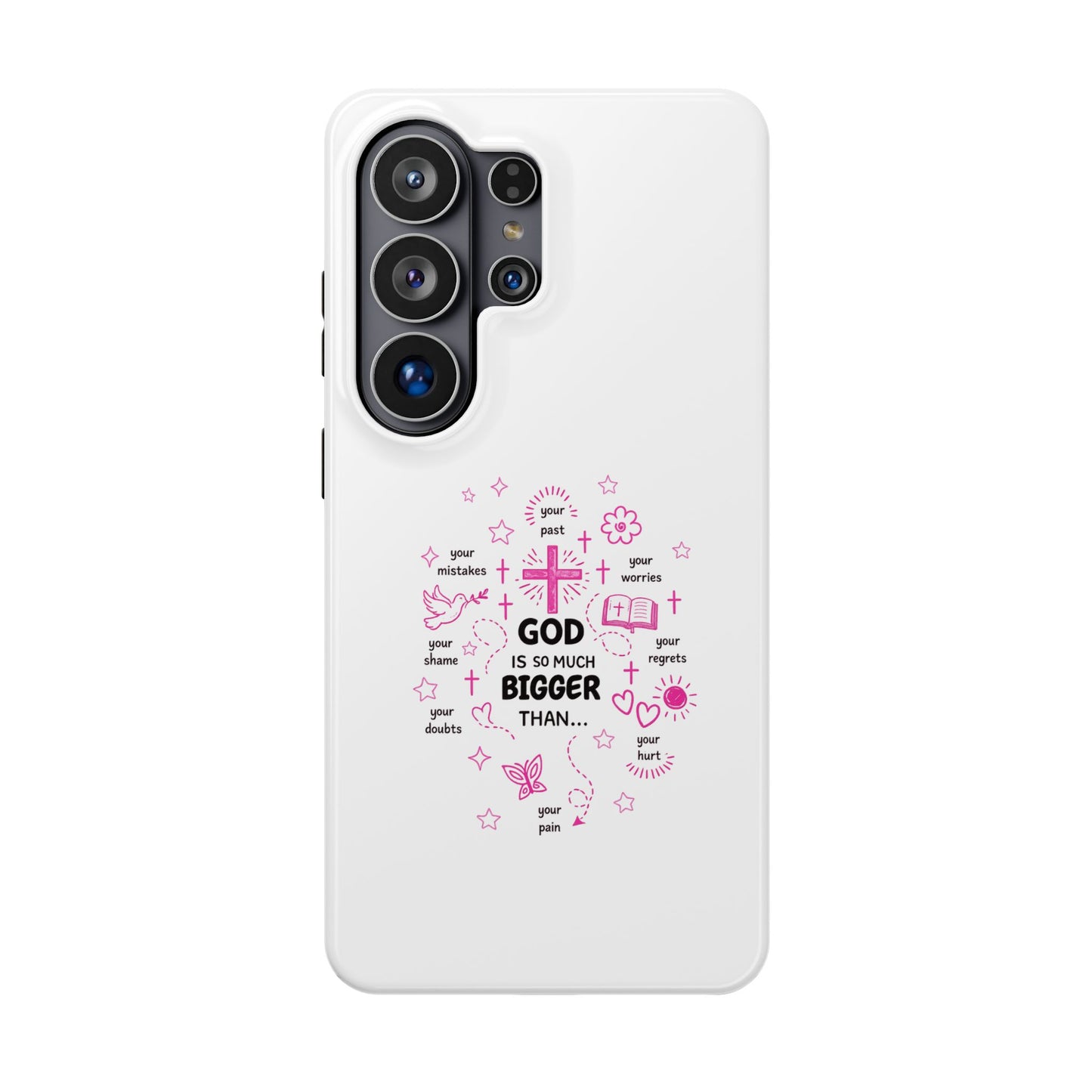 Christian Phone Case — "God Is So Much Bigger Than..." Pink Faith Protective Magnetic Case