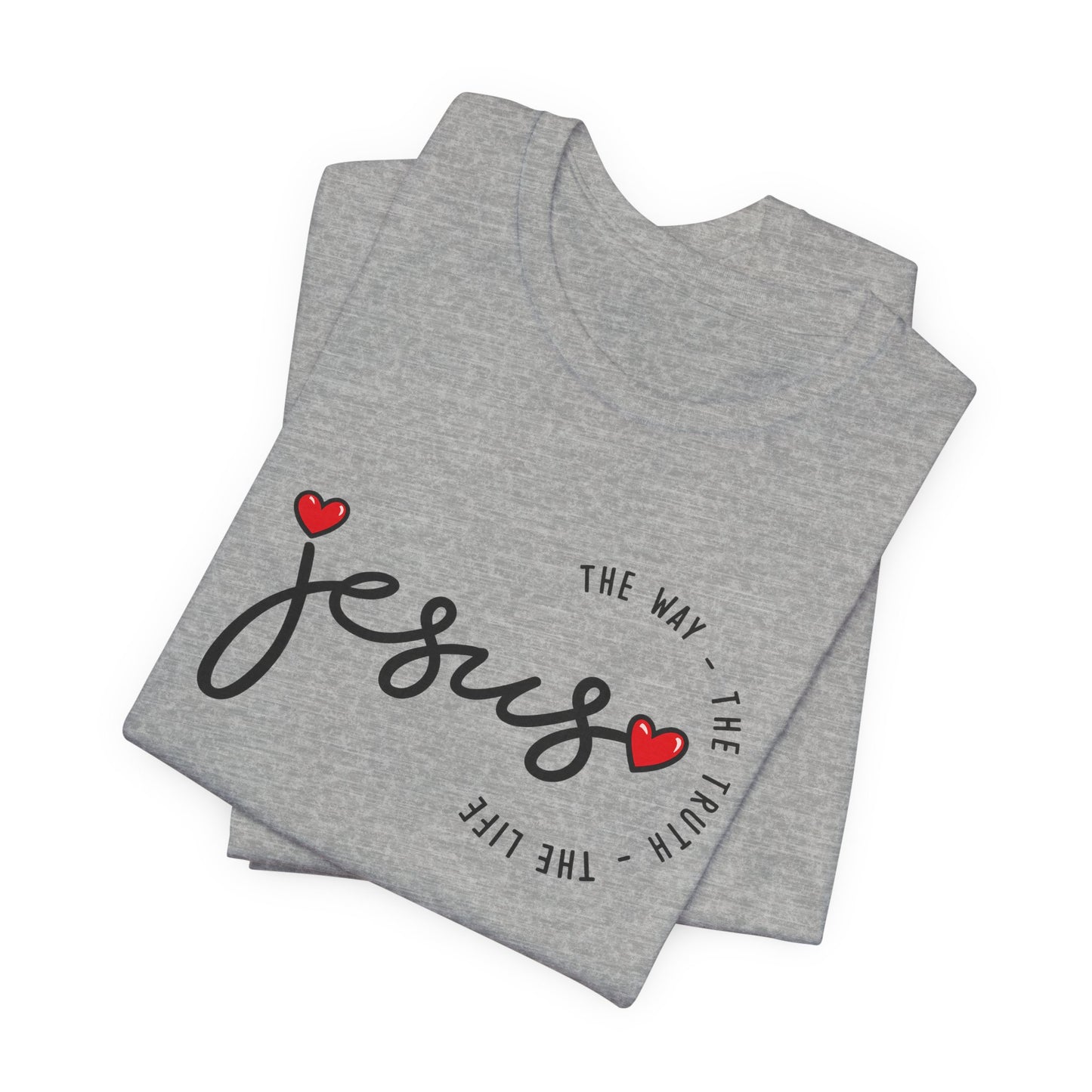 Jesus Script Tee - "Jesus" with Hearts | Faith Christian Shirt