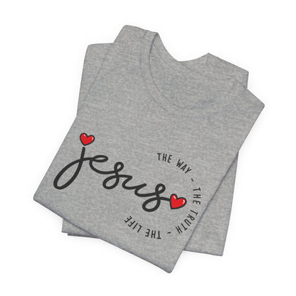 Jesus Script Tee - "Jesus" with Hearts | Faith Christian Shirt