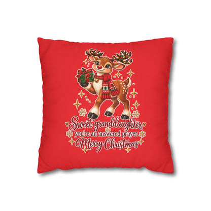 Christmas Reindeer Pillow - "Sweet Granddaughter You're an Answered Prayer" Holiday Throw Pillow