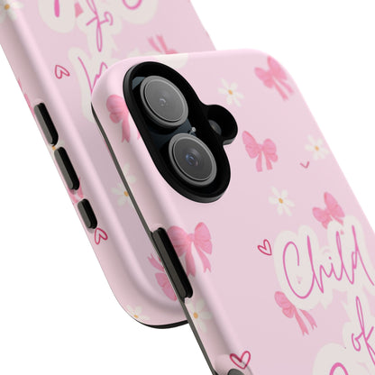 Child of God Pink Phone Case — Cute Christian iPhone Cover with Bows & Hearts