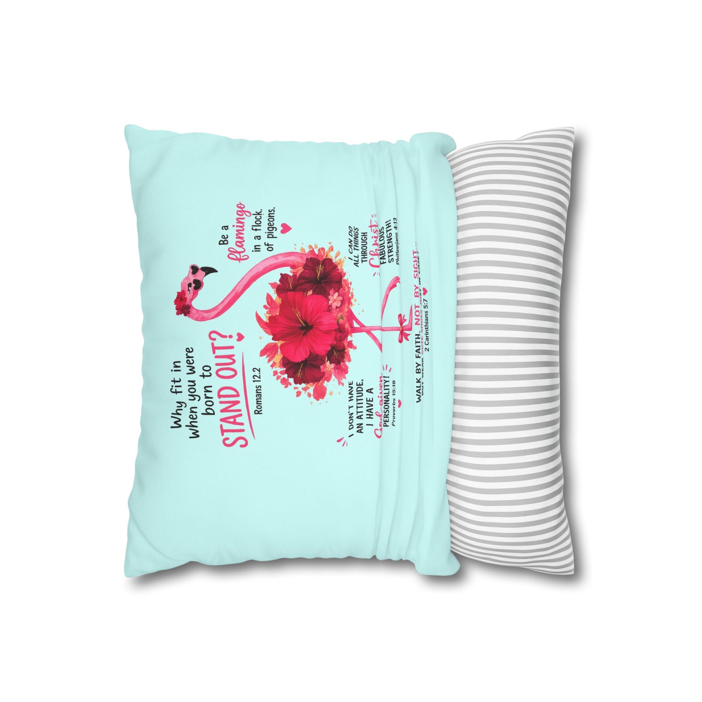 Flamingo Faith Square Pillow — "Born to Stand Out" Inspirational Throw Pillowcase