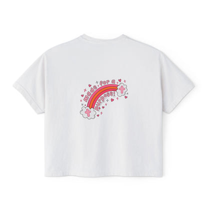 Pray Pray Pray Women's Boxy Tee — Pink Faith Floral Graphic