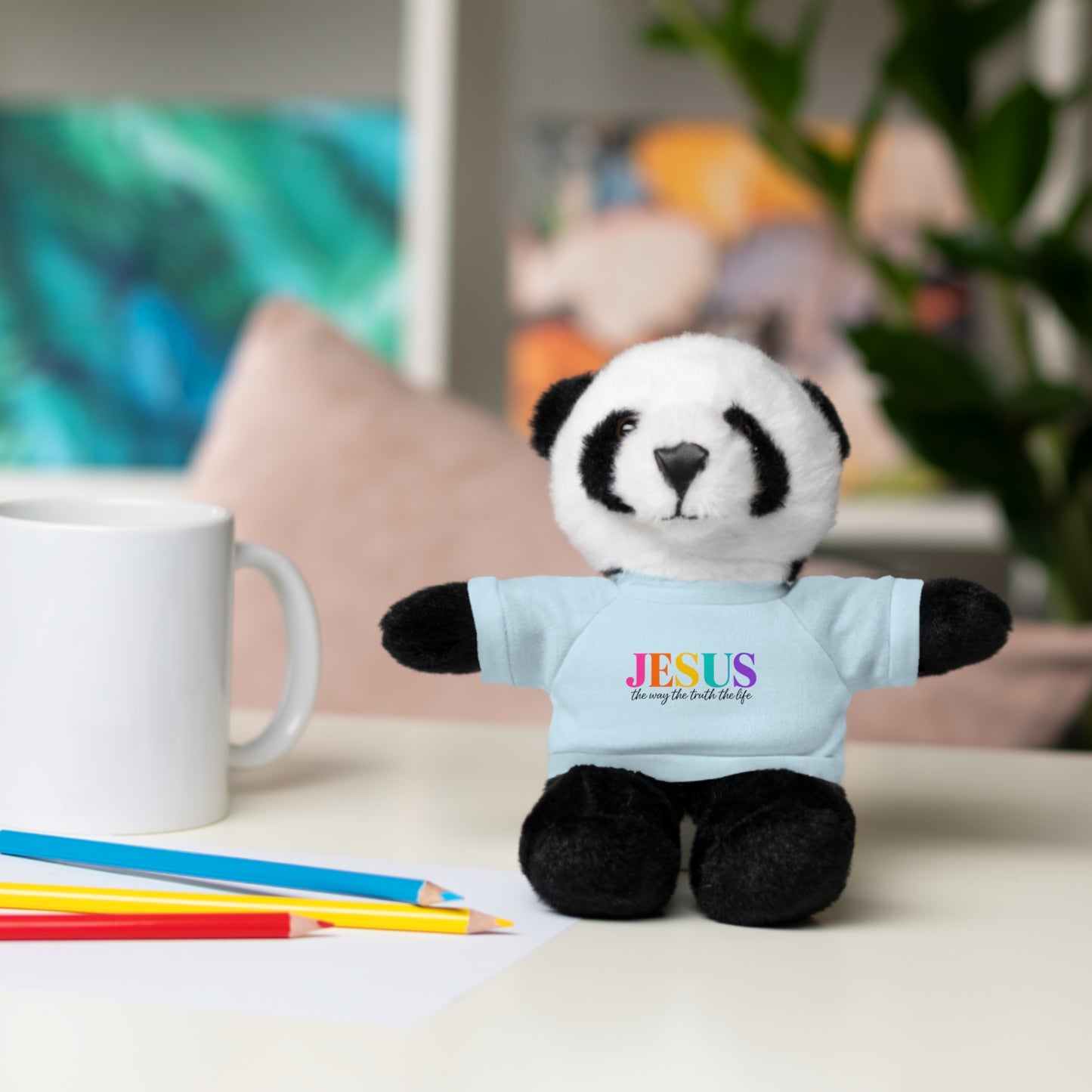 Jesus Rainbow Tee Teddy Bear - Plush Stuffed Animal with Faith Shirt