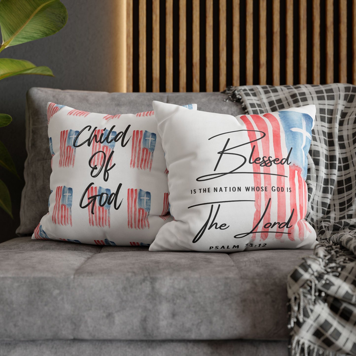 Blessed The Lord Pillowcase — Patriotic Psalm 33:12 Square Throw Pillow