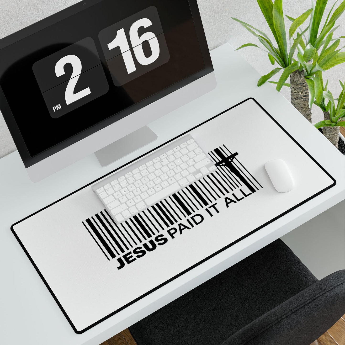 Christian Desk Mat – "Jesus Paid It All" Barcode Design