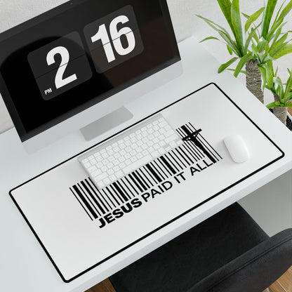 Christian Desk Mat – "Jesus Paid It All" Barcode Design