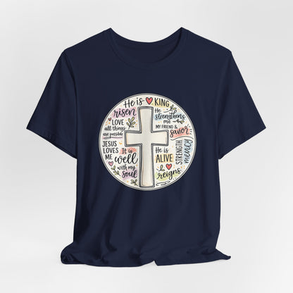 Christian Cross Faith T-Shirt — He Is Risen Inspirational Graphic Tee