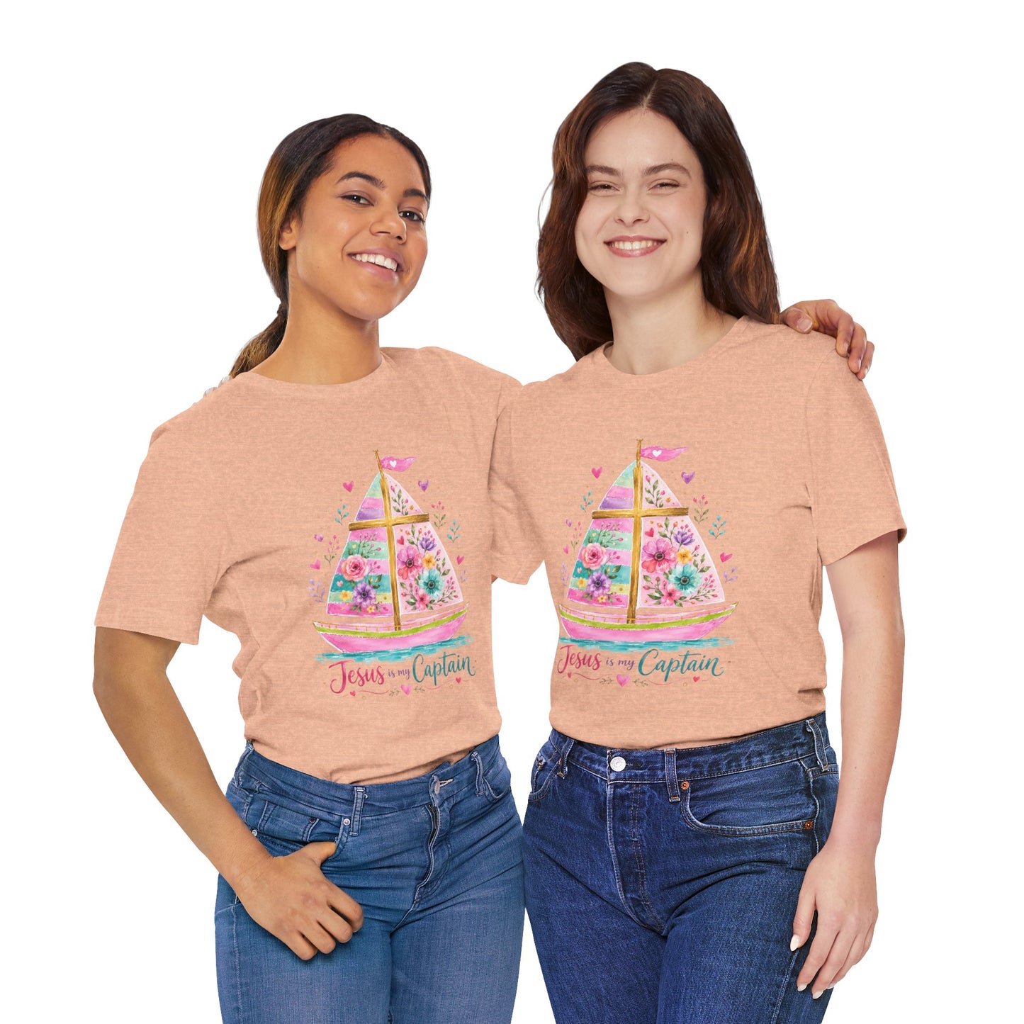 Jesus Is My Captain Floral Sailboat T-Shirt