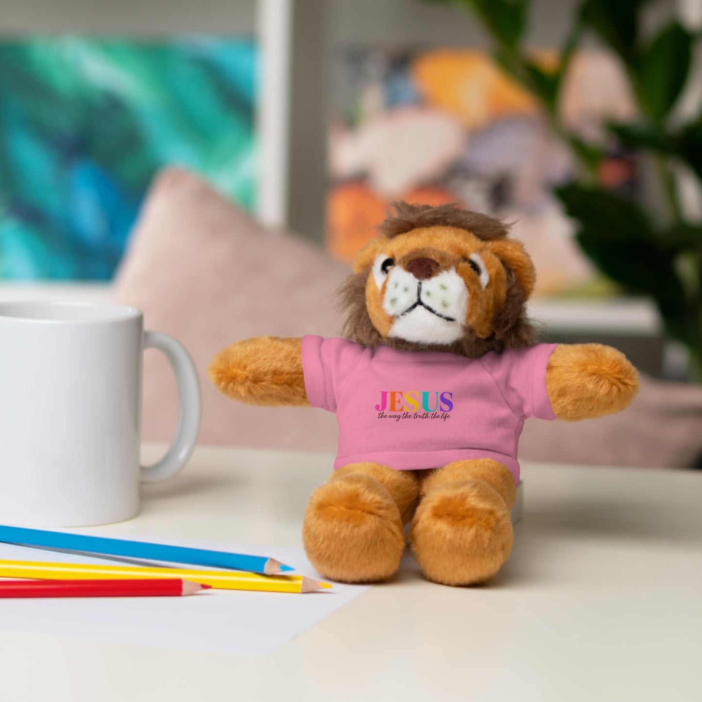 Jesus Rainbow Tee Teddy Bear - Plush Stuffed Animal with Faith Shirt