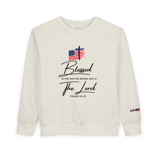 Toddler Sweatshirt - "Blessed is the Nation" Patriotic Christian Kids Crewneck