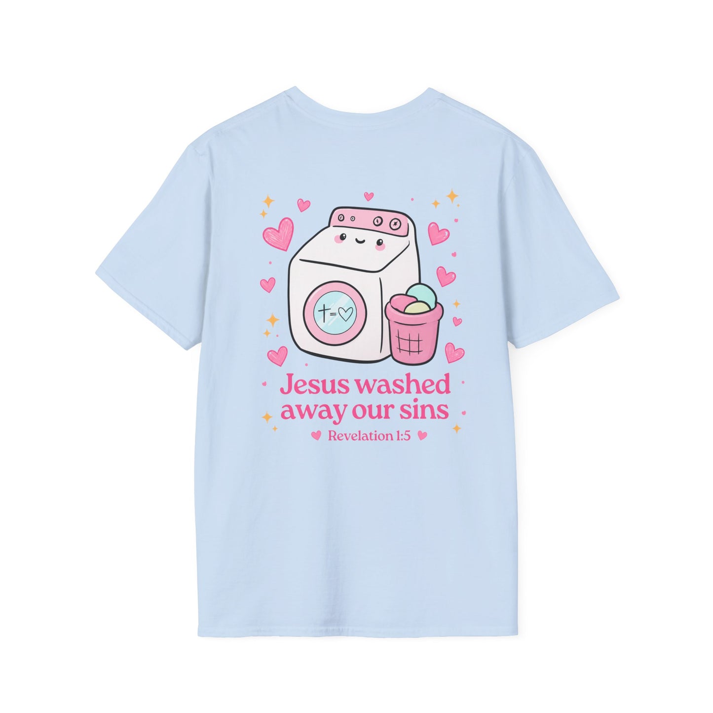 Christian T-Shirt – “Jesus Washed Away Our Sins” Cute Washing Machine Design