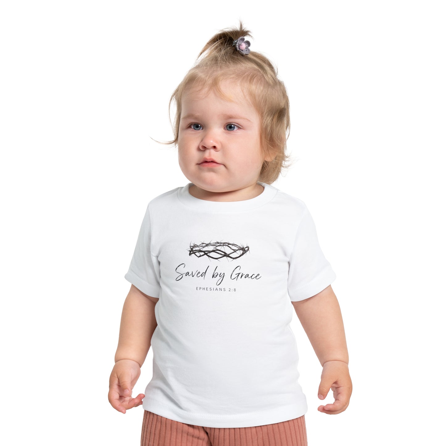 Baby T-Shirt "Saved by Grace" with Crown of Thorns – Christian Baptism & Newborn Gift