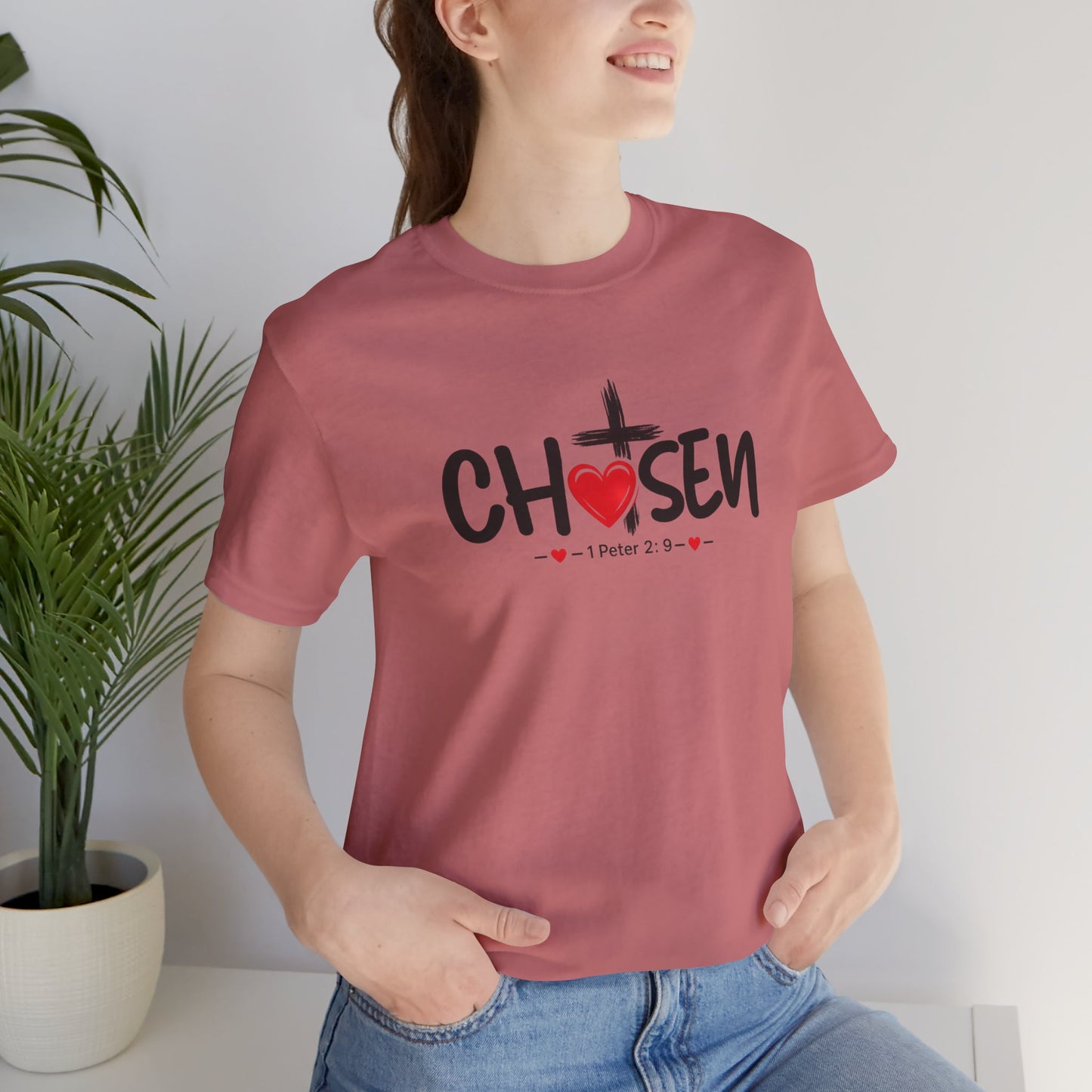 Chosen Cross Heart T-Shirt — Christian Faith Tee (1 Peter 2)