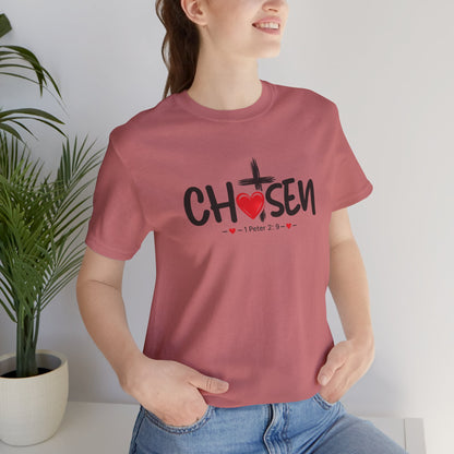 Chosen Cross Heart T-Shirt — Christian Faith Tee (1 Peter 2)
