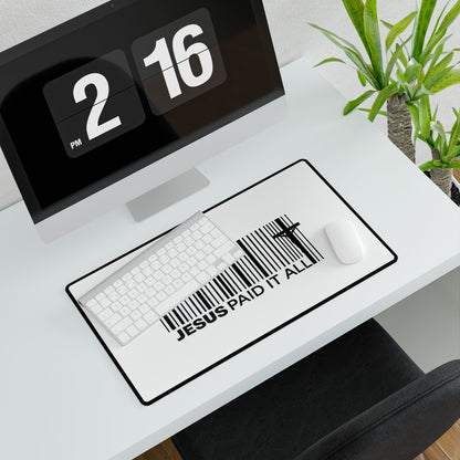 Christian Desk Mat – "Jesus Paid It All" Barcode Design