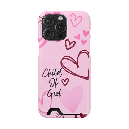 Pink "Child of God" Phone Card Case — Heart Pattern Religious Phone Case with Card Holder