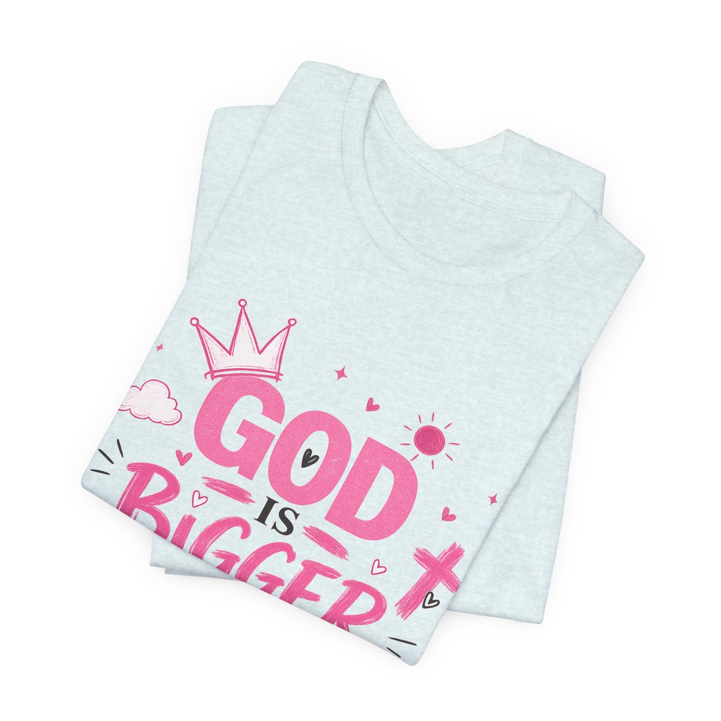 God Is Bigger Than Your Fear T-Shirt — Inspirational Christian Faith Tee (Pink Butterfly Design)