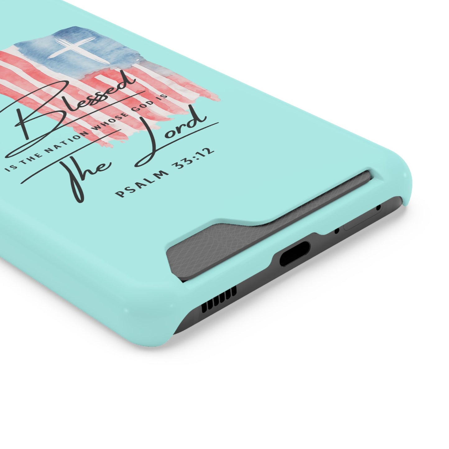 Blessed The Lord Phone Case with Card Holder — Psalm 33:12 Christian Wallet Case