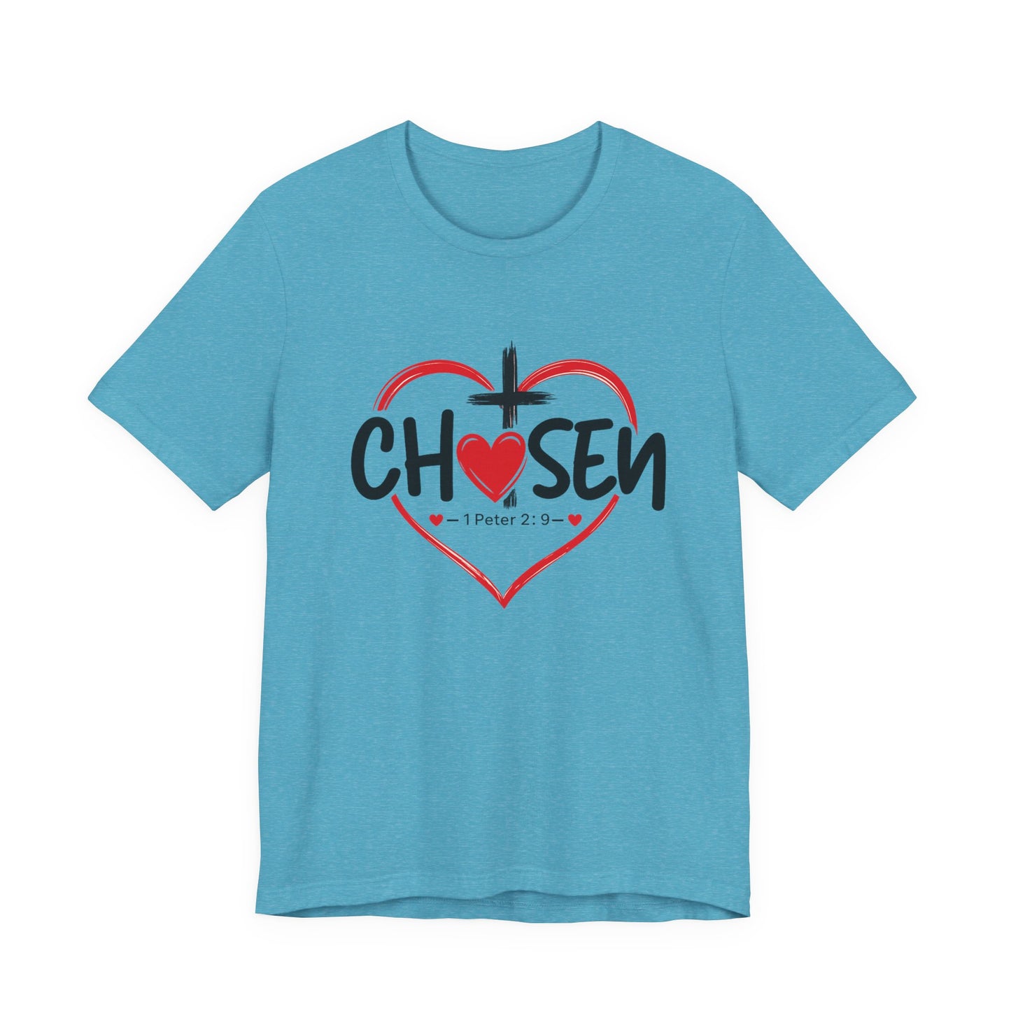 Chosen Heart Christian T-Shirt — "Chosen" with Cross & 1 Peter 2:9 Faith Tee