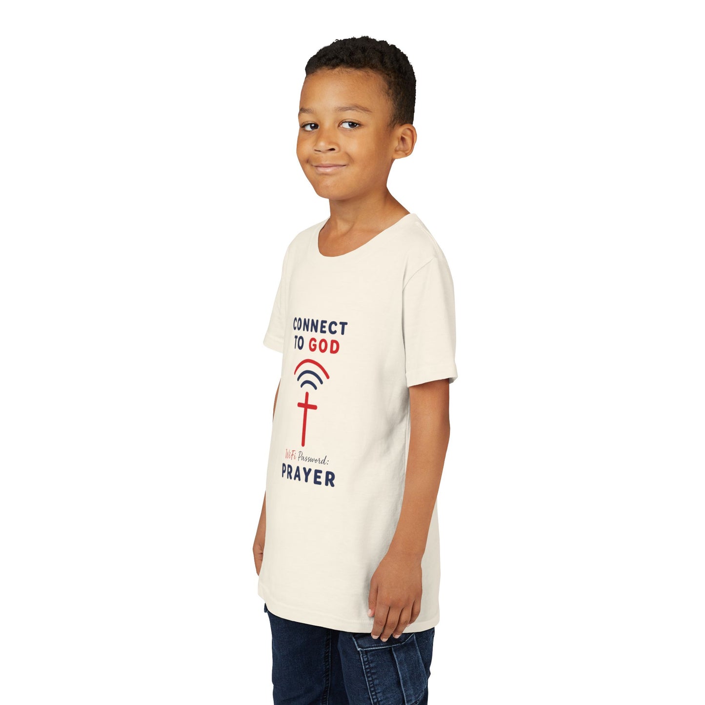 Youth Tee — "Connect to God" Prayer Wi-Fi Cross Shirt