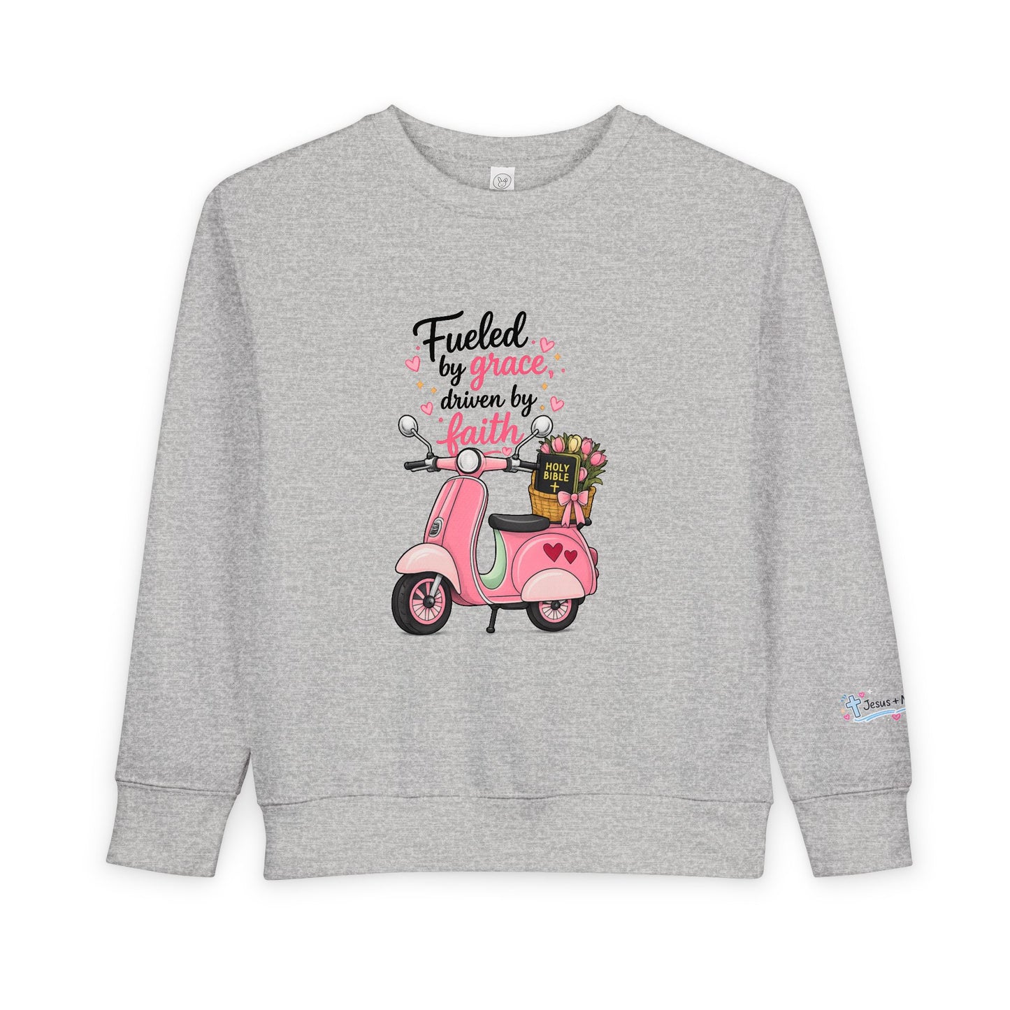 Toddlers' Faith Sweatshirt — "Fueled by Grace, Driven by Faith" Pink Scooter