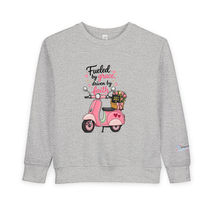 Toddlers' Faith Sweatshirt — "Fueled by Grace, Driven by Faith" Pink Scooter