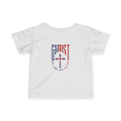 Infant Tee — "Christ Is Lord" Red & Blue Cross Baby Shirt