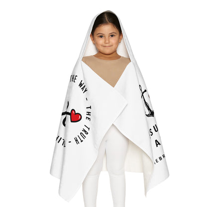 Youth Hooded Towel — "Jesus" Script with Hearts | Christian Bath & Beach Towel for Kids