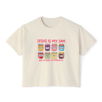 Jesus Is My Jam Women’s Boxy Tee — Cute Christian Faith Graphic Shirt