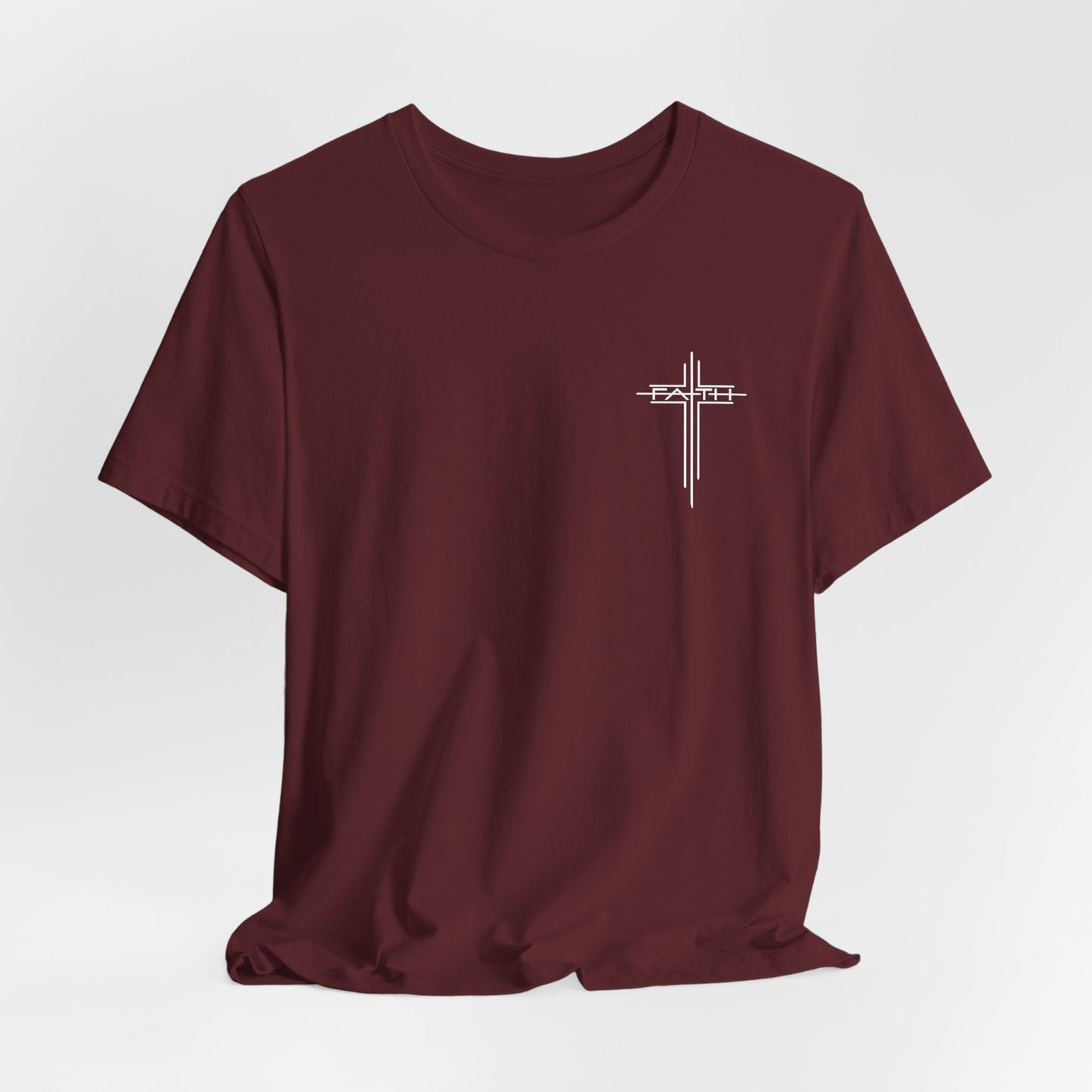 Christian Cross T‑Shirt — Subtle Back Cross Graphic Religious Tee
