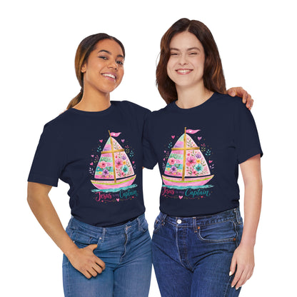 Jesus Is My Captain Floral Sailboat T-Shirt
