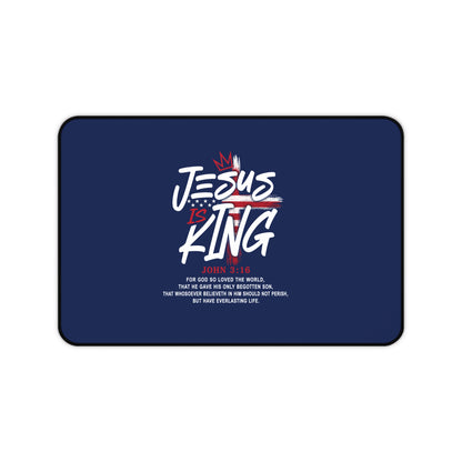 Christian Desk Mat - "Jesus Is King" Inspirational Office Mouse Pad (John 3:16)