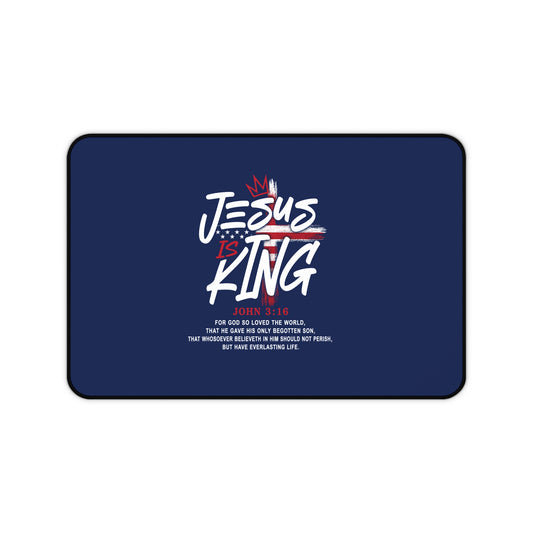 Christian Desk Mat - "Jesus Is King" Inspirational Office Mouse Pad (John 3:16)