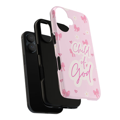 Child of God Pink Phone Case — Cute Christian iPhone Cover with Bows & Hearts