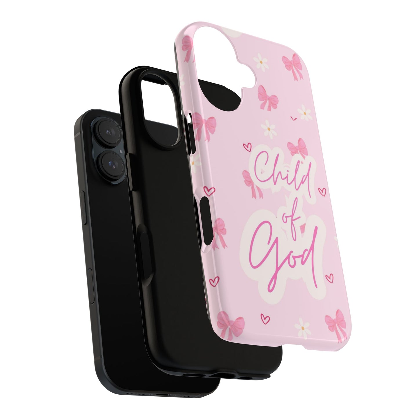 Child of God Pink Phone Case — Cute Christian iPhone Cover with Bows & Hearts