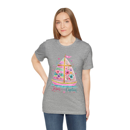 Jesus Is My Captain Floral Sailboat T-Shirt