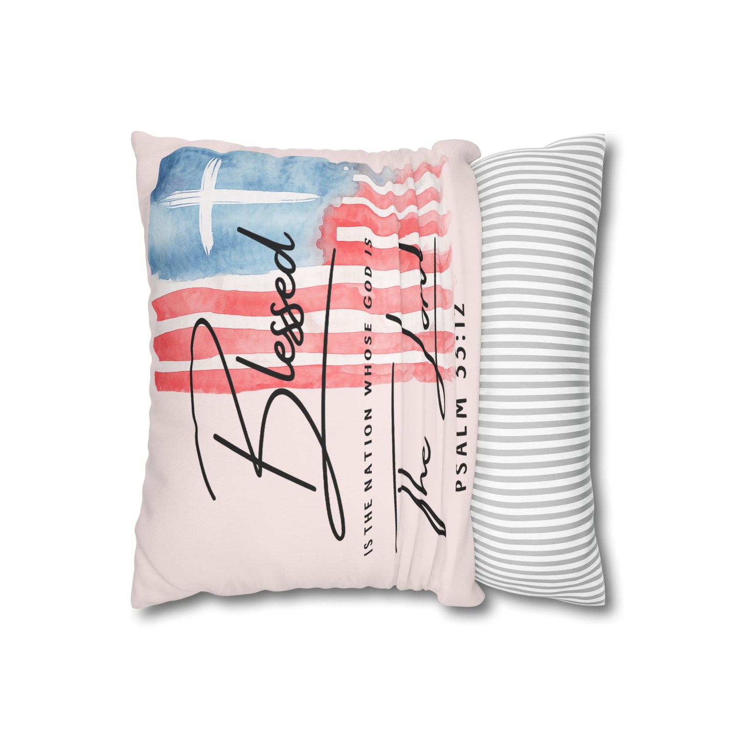 Blessed Is the Nation Pillow — Patriotic Christian Square Throw Pillow (Psalm 33:12)