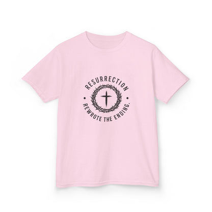 UNISEX KIDS Tee — 'Resurrection: He Wrote the Ending' Cross Graphic