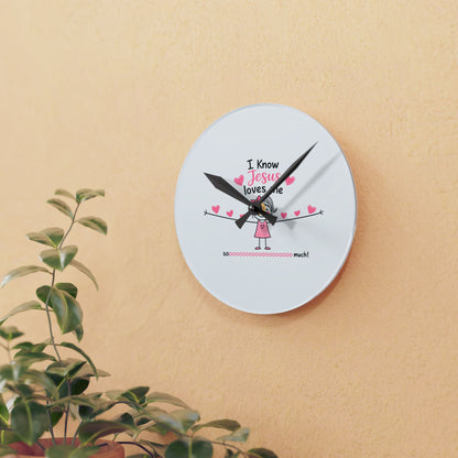 Acrylic Wall Clock — "I Know Jesus Loves Me" Cute Pink Faith Kids' Wall Clock