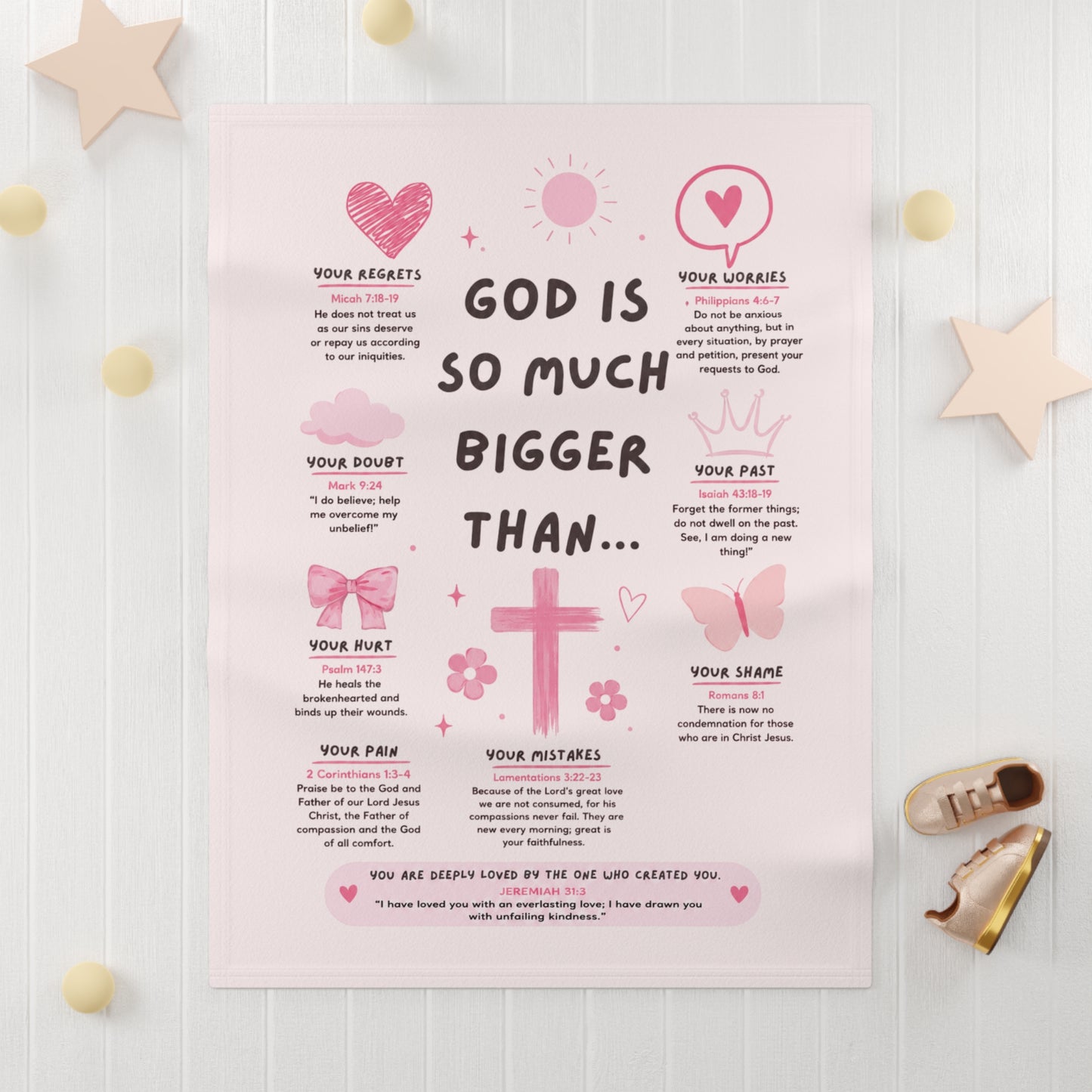 God Is So Much Bigger Than... Baby Blanket — Pink Inspirational Christian Nursery Throw