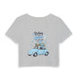 Women’s Crop Tee — "Riding with Jesus" Blue Vintage Car Faith Graphic