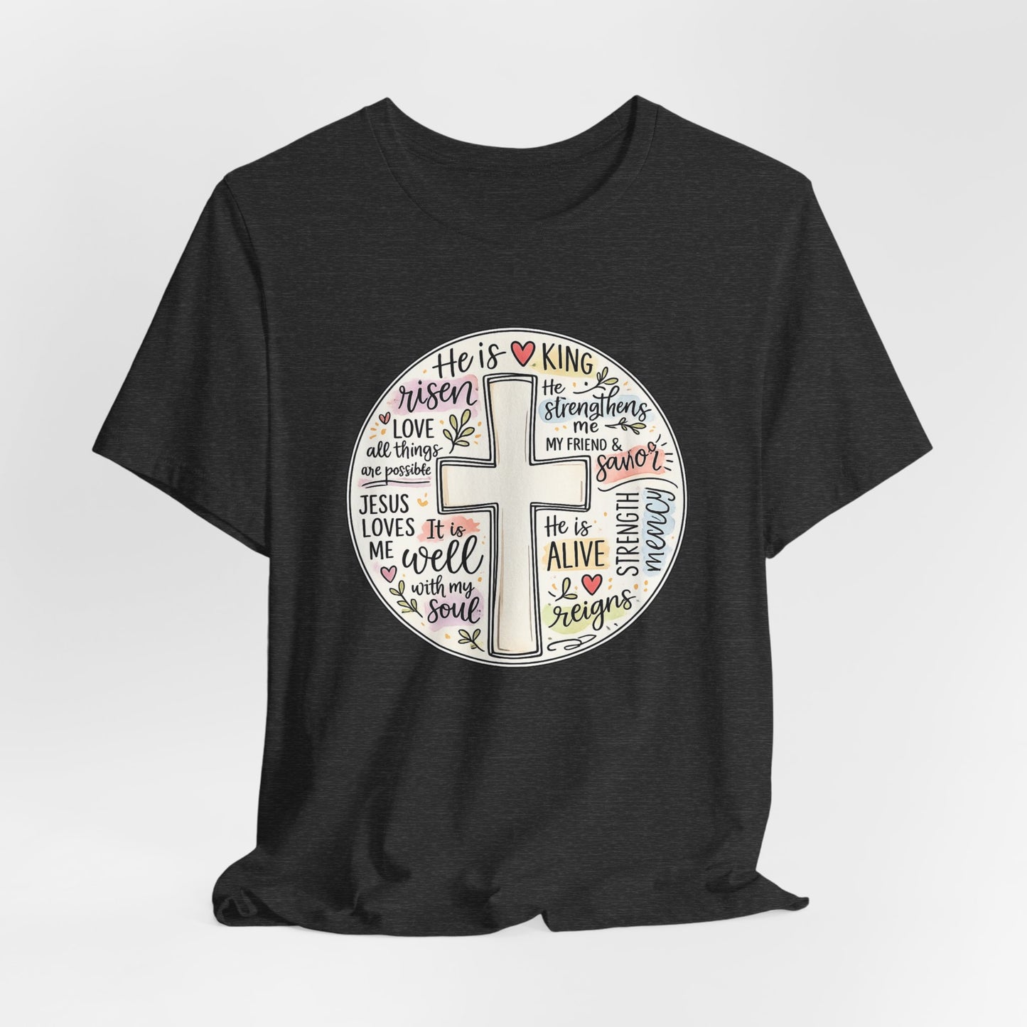 Christian Cross Faith T-Shirt — He Is Risen Inspirational Graphic Tee