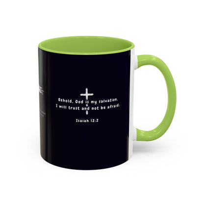 Christian faith gift  Coffee Mug — 'Tetelestai' Cross Design with Isaiah 12:2 Scripture (11/15oz Accent Mug)