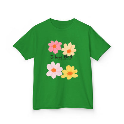 Kids Tee — Floral "I Love God" Christian Shirt for Girls & Boys