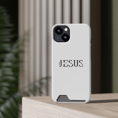 Christian Phone Card Case — Minimal ‘Jesus’ Text Wallet Case