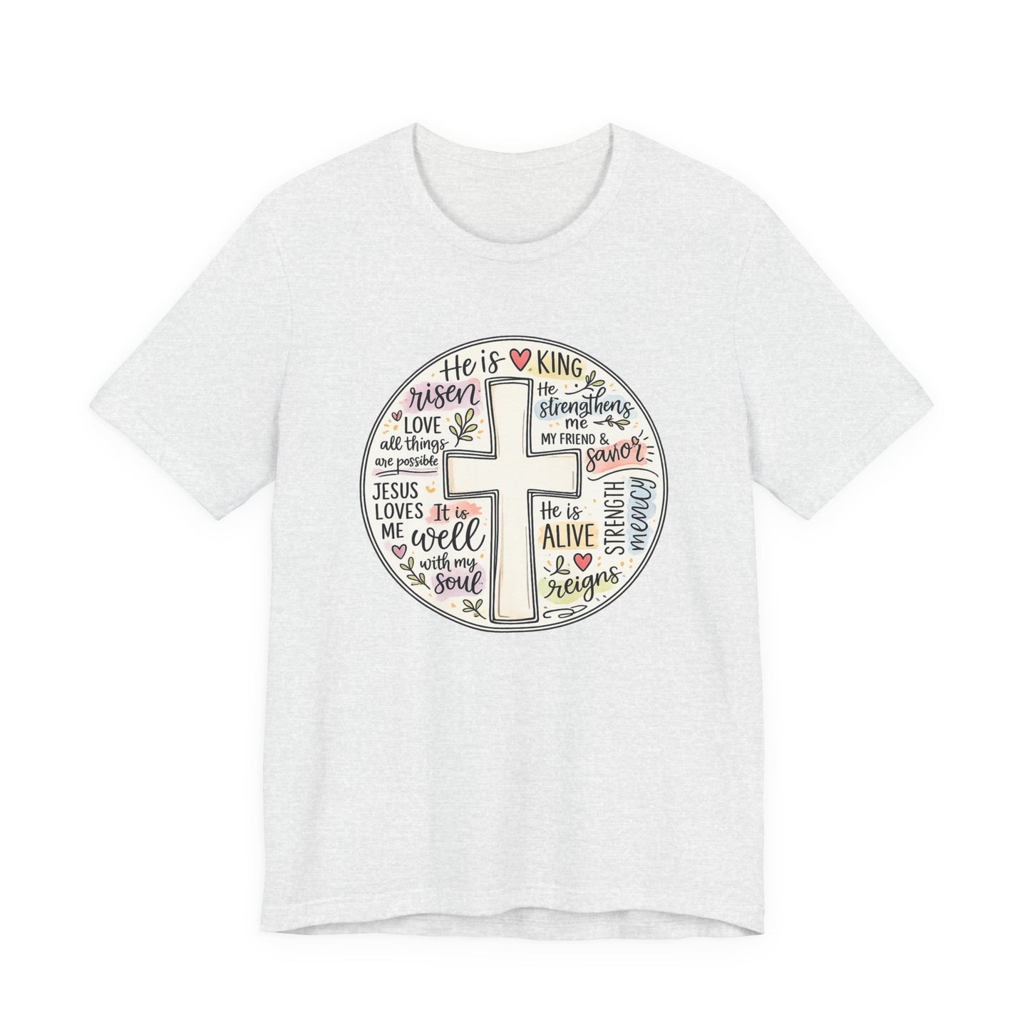 Christian Cross Faith T-Shirt — He Is Risen Inspirational Graphic Tee